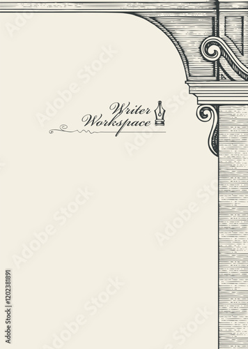 Vector banner on writers theme with sketches and space for text. Vintage illustration with hand drawn vintage architecture