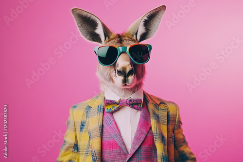 Stylish Kangaroo in Colorful Suit and Sunglasses. GEnerative AI