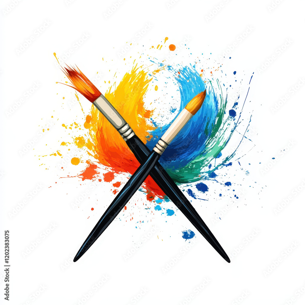 Fototapeta premium Crossed Paintbrushes with Colorful Splashes