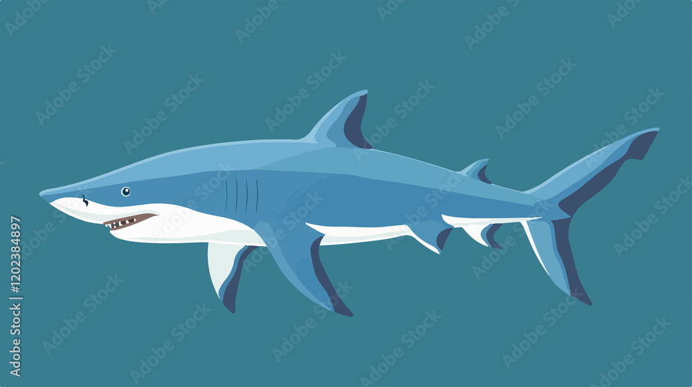 Obraz premium Blue Shark Swimming Cartoon Vector Illustration