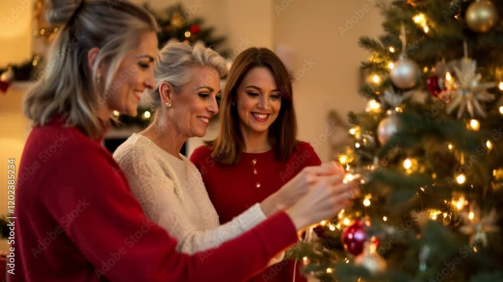 Happy Family Decorating Christmas Tree Together at Home Happy Family Decorating Christmas Tree Together at Home