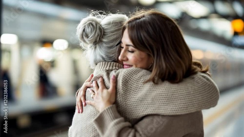 Mother and Daughter Share a Heartwarming Reunion Hug at Train Station