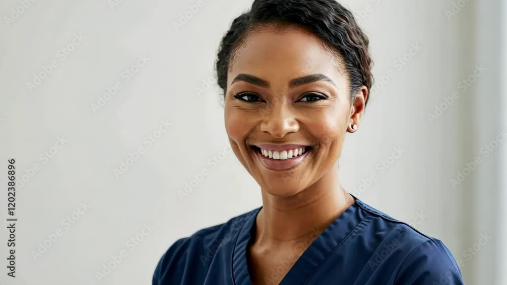 Nurse smiling warmly: authentic healthcare professional confidence in focus Nurse smiling warmly: authentic healthcare professional confidence in focus