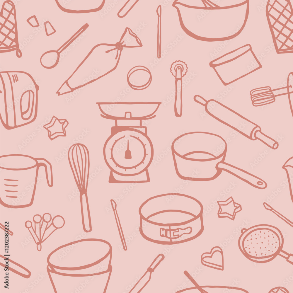 Hand drawn baking tools seamless pattern Hand drawn baking tools seamless pattern