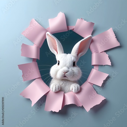 Neugierig versteckt: Hase hinter dem Riss