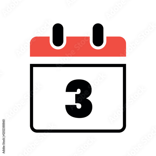 Minimalist Calendar Icon with the Number 3 – Vector Illustration