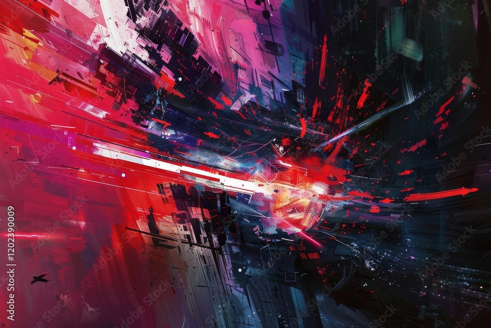 Dynamic digital artwork features abstract red, black, and white colors with rapid lines and shapes, Capture the adrenaline of fast-paced gameplay with bold and dynamic brush strokes Dynamic digital artwork features abstract red, black, and white colors with rapid lines and shapes, Capture the adrenaline of fast-paced gameplay with bold and dynamic brush strokes