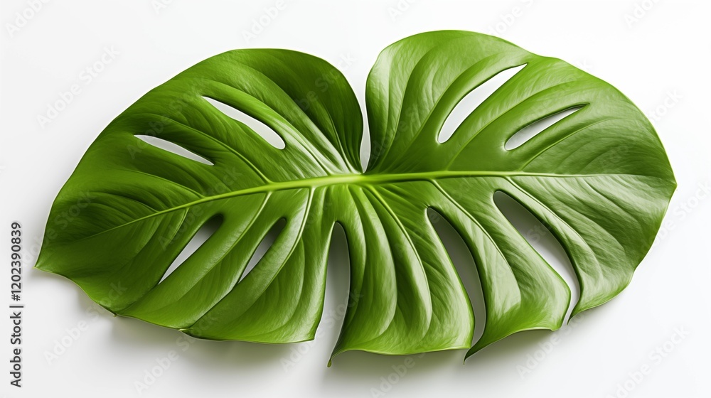 A monstera leaf placed on a wooden surface, symbolizing tropical charm and natural decor, studio view. A monstera leaf placed on a wooden surface, symbolizing tropical charm and natural decor, studio view.