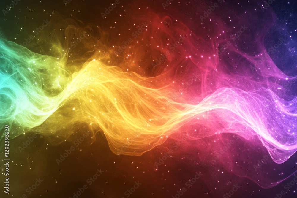Fototapeta premium Cosmic Nebula Rainbow Swirls Across Starry Sky