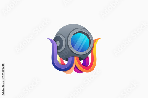 Diving Helmet Colorful Logo Illustration Vector