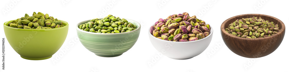 Pistachio bowl isolated on transparent background, Set of Pistachio bowl isolated on transparent background, Set of