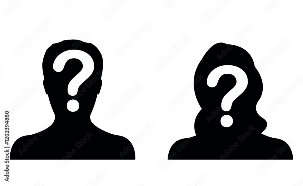 Question Mark in Silhouette Male and Female Head Vectors Question Mark in Silhouette Male and Female Head Vectors