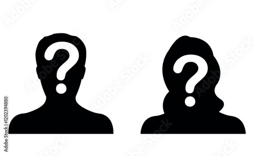 Question Mark in Silhouette Male and Female Head Vectors