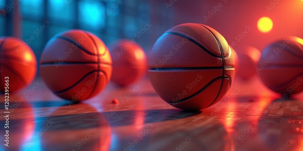 A vibrant close-up of basketballs lined up on a court, perfect for sports-themed projects, marketing materials, and promotional content. A vibrant close-up of basketballs lined up on a court, perfect for sports-themed projects, marketing materials, and promotional content.