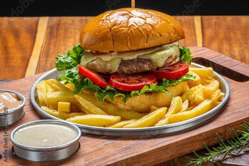 Hamburger com queijo e fritas  photo