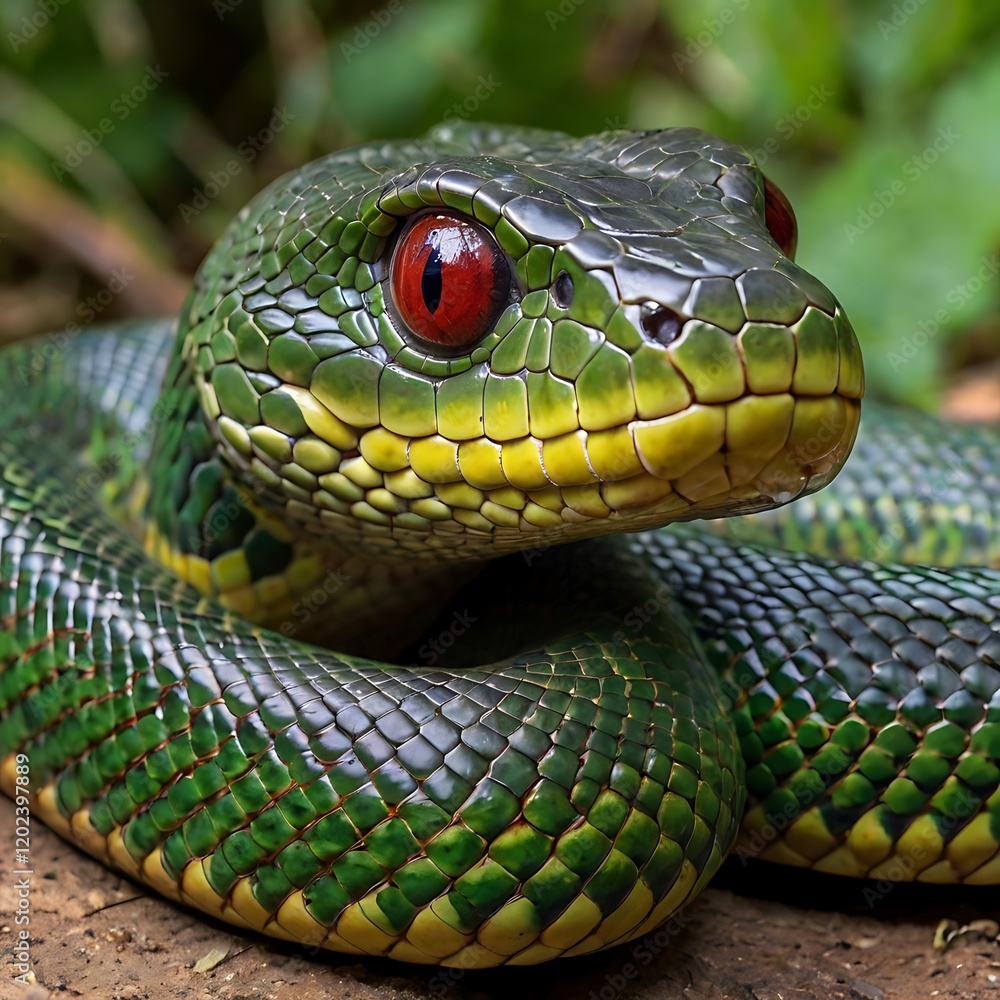 Fototapeta premium green snake in the grass