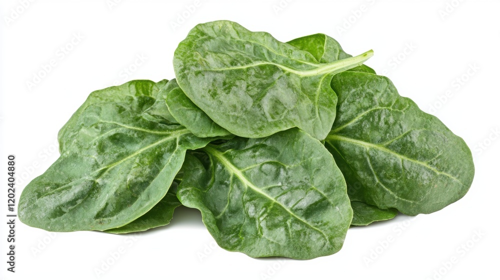 Fresh Green Spinach Leaves Stacked on White Background for Healthy Cooking Fresh Green Spinach Leaves Stacked on White Background for Healthy Cooking