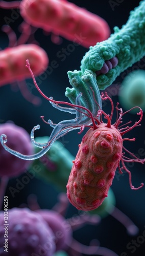 Listeria infection A healthcare-related visualization portraying dangerous bacteria leading to foodborne illnesses microscopic pathogens photo