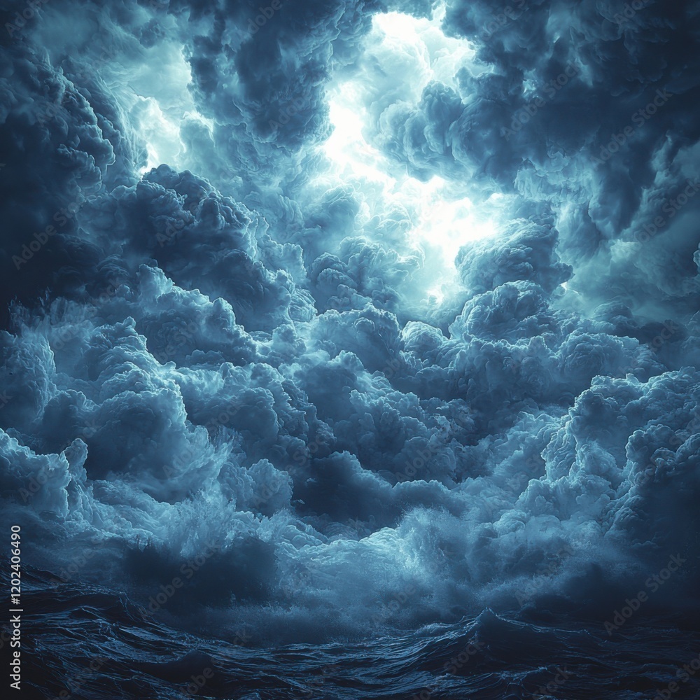 Unpredictable weather patterns over ocean dramatic cloud formation high-resolution textures stormy environment aerial view Unpredictable weather patterns over ocean dramatic cloud formation high-resolution textures stormy environment aerial view