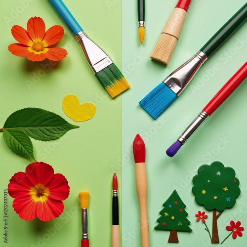 Paintbrush illustration depicts colorful flora and greenery promoting eco-friendly business practices photo