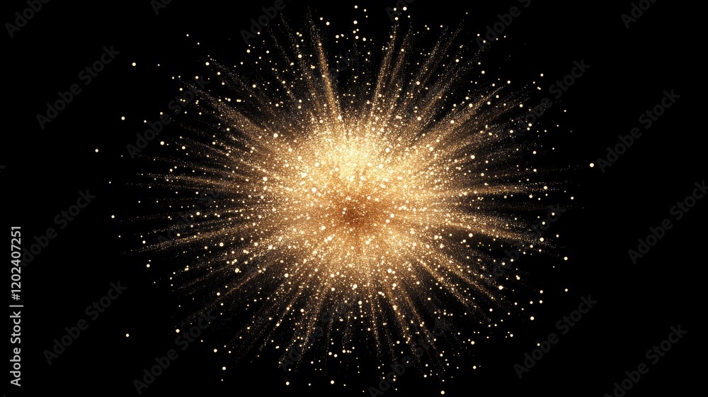 Glowing Gold Explosion with Sparkling Particles on Black Background