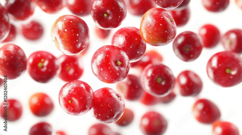Floating Red Fruits on White Background, Fresh and Juicy Appearance Floating Red Fruits on White Background, Fresh and Juicy Appearance