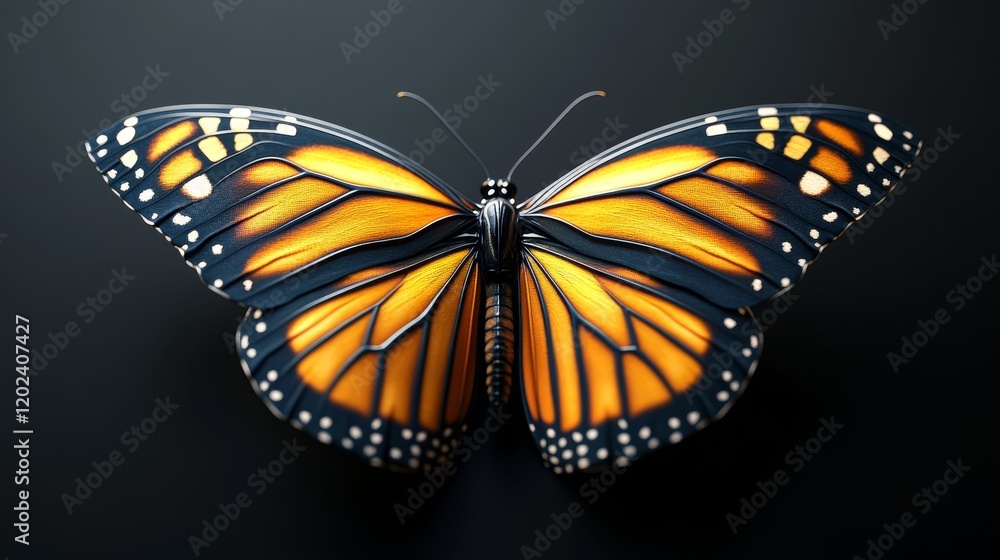 Fototapeta premium A close up of a butterfly with orange wings and black spots