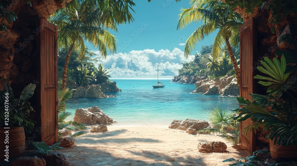 Fototapeta premium Tropical getaway vibes at a serene beach high-resolution textures relaxing environment coastal viewpoint