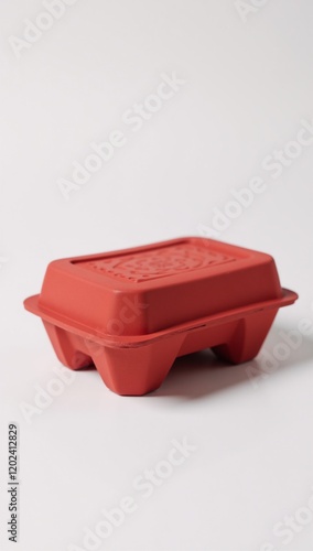 Red Egg Carton Box with White Background Eco-Friendly Isolated photo