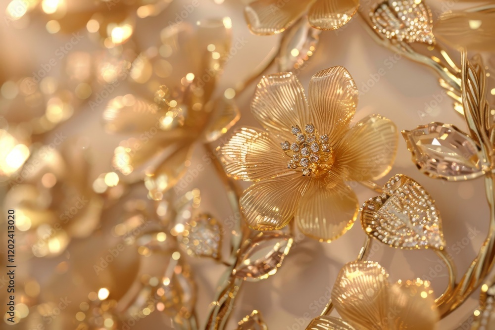 Intricate rhinestone wall art close-up with floral patterns Intricate rhinestone wall art close-up with floral patterns