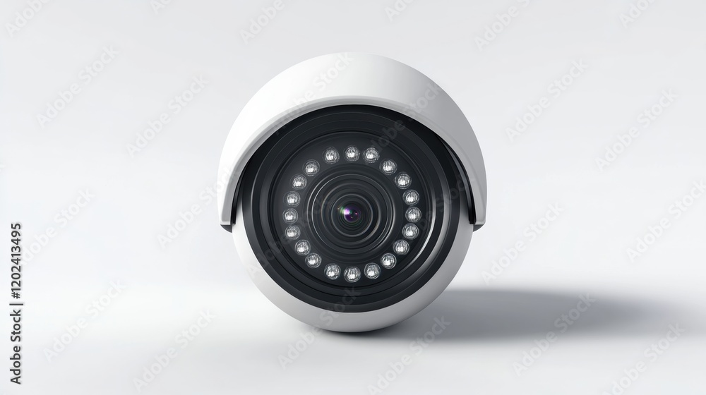 Modern Security Camera with White Design and Circular Lens View Modern Security Camera with White Design and Circular Lens View