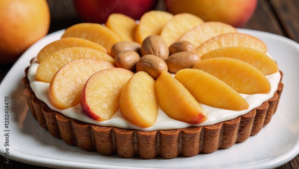 Savor delectable vegan nectarine tarts boasting lush coconut filling and crunchy peanuts nestled in a nutty date-walnut-almond-hazelnut crust for an irresistible treat Savor delectable vegan nectarine tarts boasting lush coconut filling and crunchy peanuts nestled in a nutty date-walnut-almond-hazelnut crust for an irresistible treat