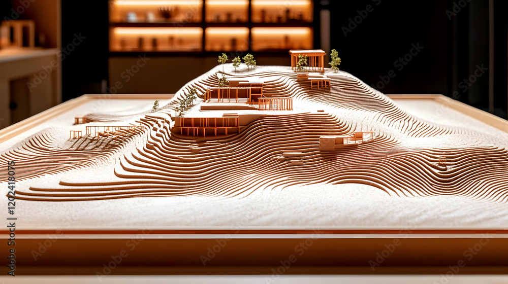Architectural model of a hillside complex. Architectural model of a hillside complex.