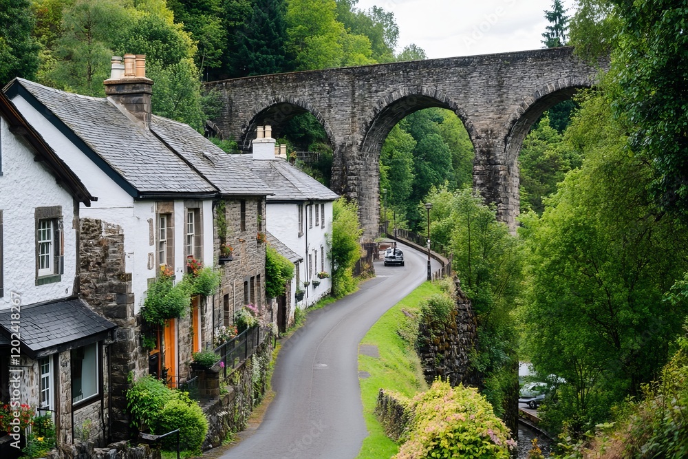 Fototapeta premium A scenic view of a historic stone viaduct