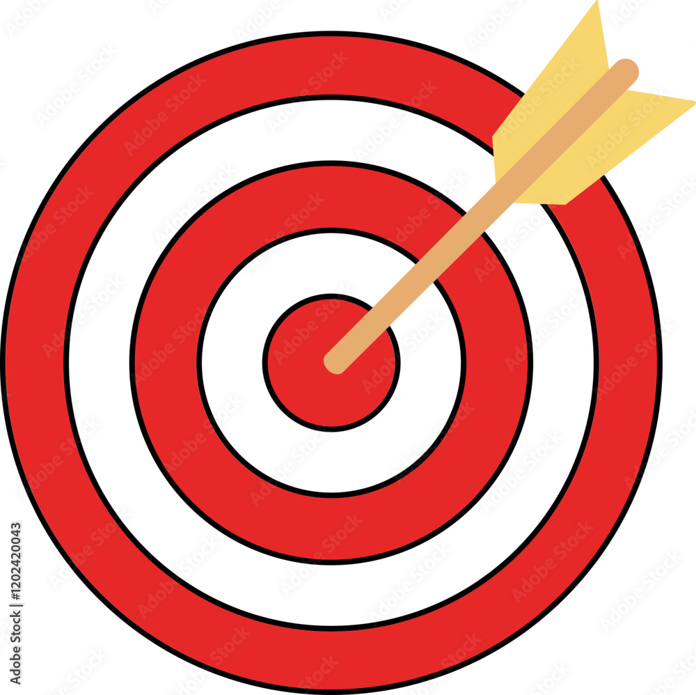 Archery target icon. Archery target with arrow. Target Sports Glyph symbol isolated on transparent background. Target goal sign. Arrow hitting the center of target - success business concepts. Archery target icon. Archery target with arrow. Target Sports Glyph symbol isolated on transparent background. Target goal sign. Arrow hitting the center of target - success business concepts.