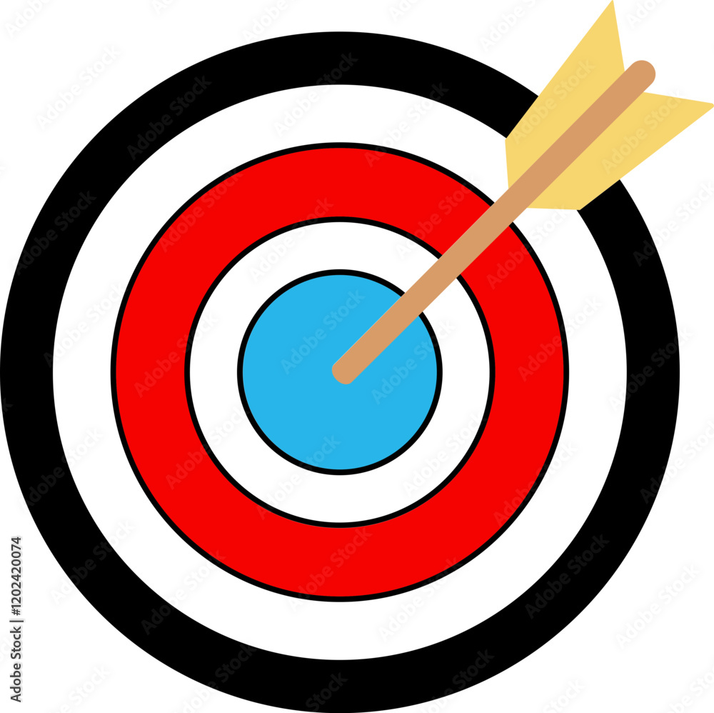Archery target icon. Archery target with arrow. Target Sports Glyph symbol isolated on transparent background. Target goal sign. Arrow hitting the center of target - success business concepts. Archery target icon. Archery target with arrow. Target Sports Glyph symbol isolated on transparent background. Target goal sign. Arrow hitting the center of target - success business concepts.