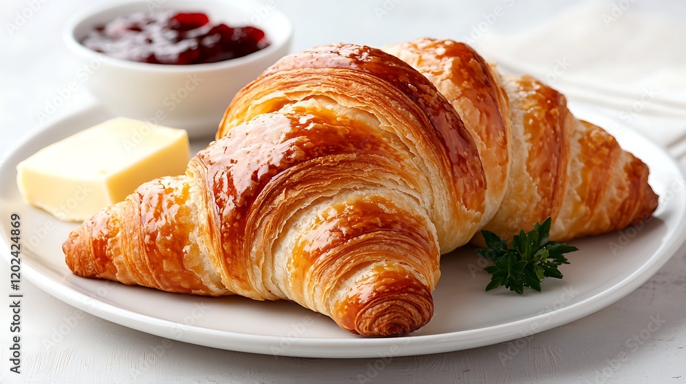 Golden Brown Croissant with Butter and Jam Golden Brown Croissant with Butter and Jam