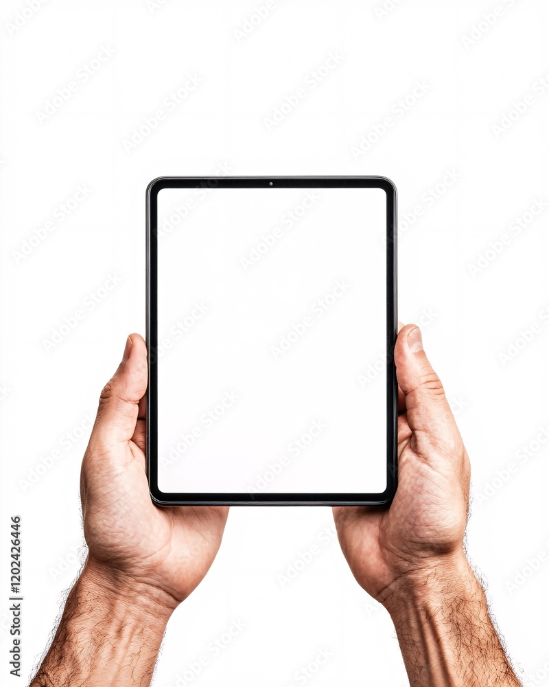 Hands holding a tablet with a blank screen Hands holding a tablet with a blank screen