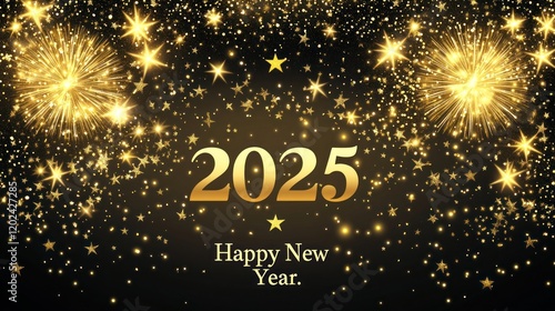 Wallpaper Mural 2025 Happy New Year fireworks gold stars background. Torontodigital.ca
