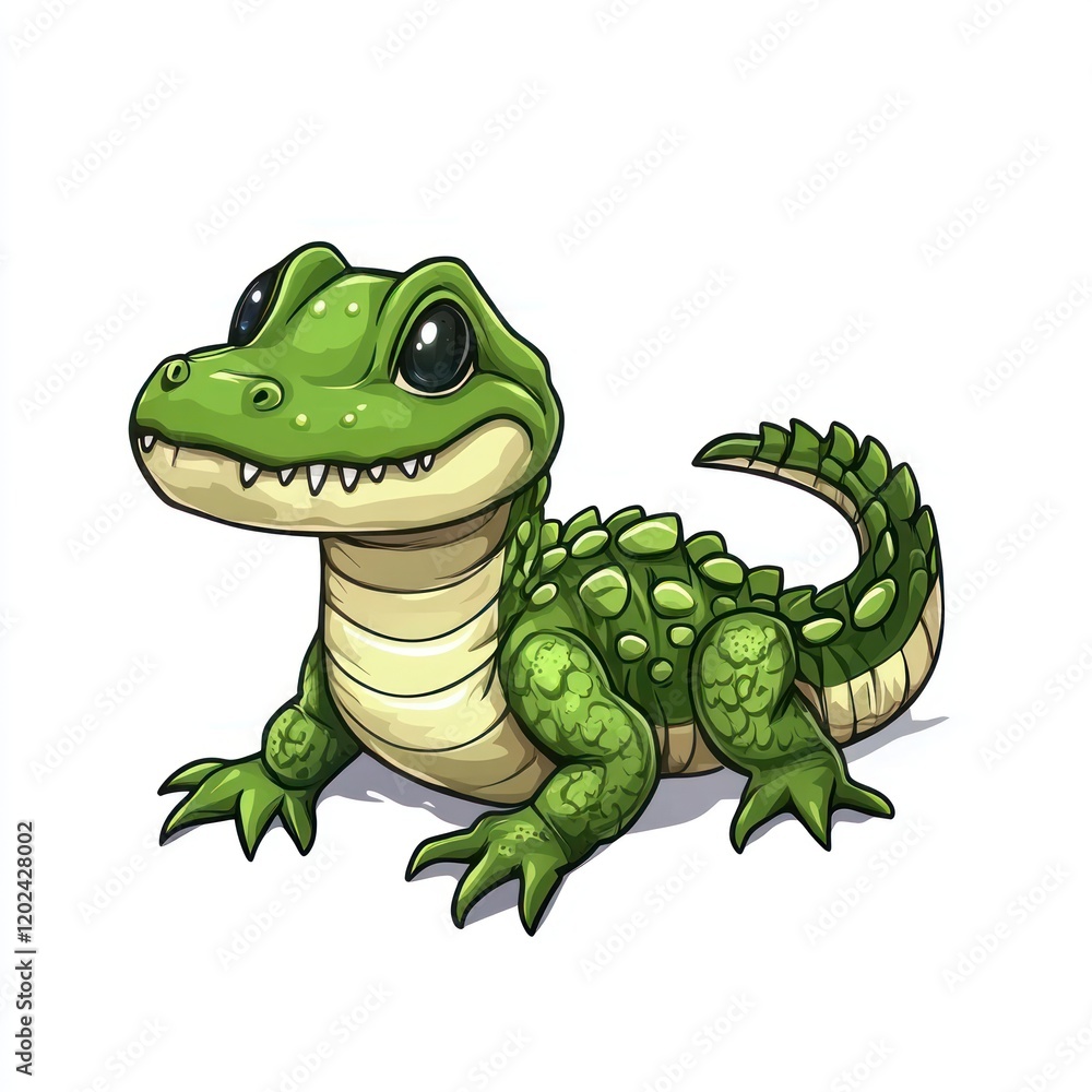 Fototapeta premium Cute baby alligator cartoon, isolated on white, child's book illustration