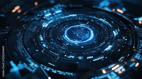 Wallpaper Mural Abstract futuristic blue glowing circular technology interface. Torontodigital.ca