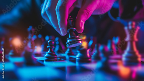 A person playing a chess game with friends