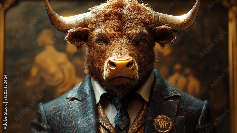 Portrait of a bull in a business suit with a tie Portrait of a bull in a business suit with a tie