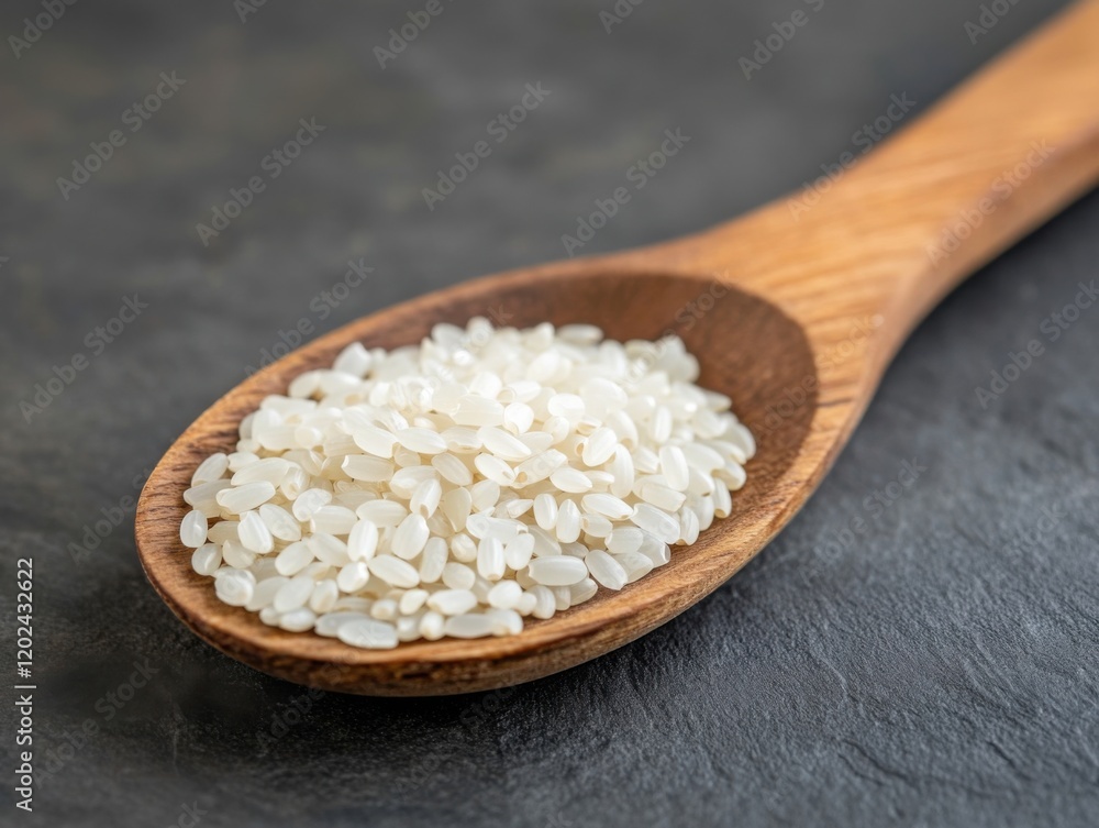 Rice grains on a wooden spoon. Featuring uncooked white rice grains. Highlighting the simplicity and versatility. Ideal for culinary and food visuals. Rice grains on a wooden spoon. Featuring uncooked white rice grains. Highlighting the simplicity and versatility. Ideal for culinary and food visuals.