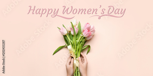 Female hands with bouquet o...