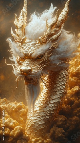 Majestic Golden Dragon with Fierce Expression
