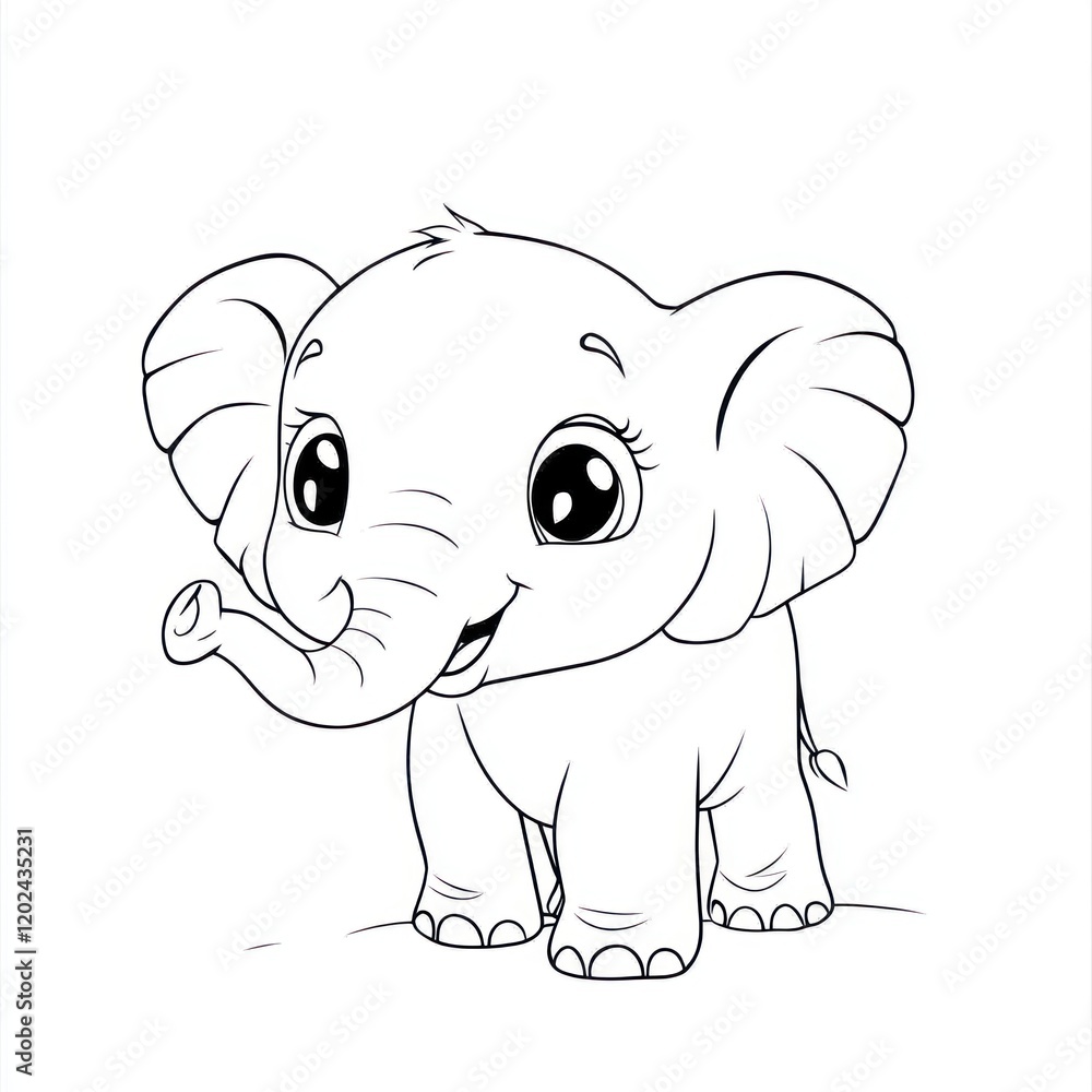 Cute baby elephant illustration, coloring page, children's book, nursery decor Cute baby elephant illustration, coloring page, children's book, nursery decor