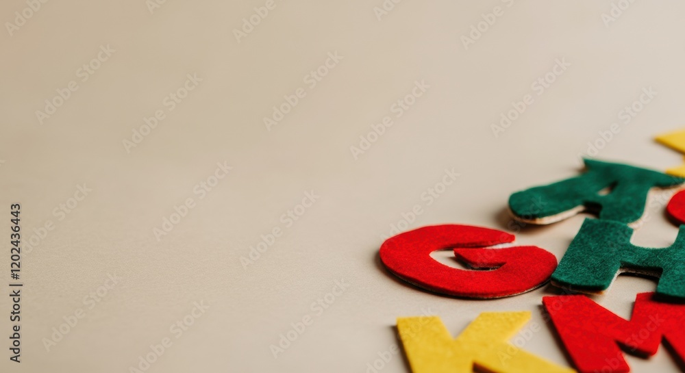 Colorful felt letters scattered on a neutral background for educational use Colorful felt letters scattered on a neutral background for educational use