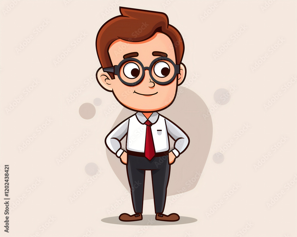 Cartoon Businessman Character Illustration in Formal Attire for Professional Use Cases, Featuring a Happy and Confident Pose Cartoon Businessman Character Illustration in Formal Attire for Professional Use Cases, Featuring a Happy and Confident Pose