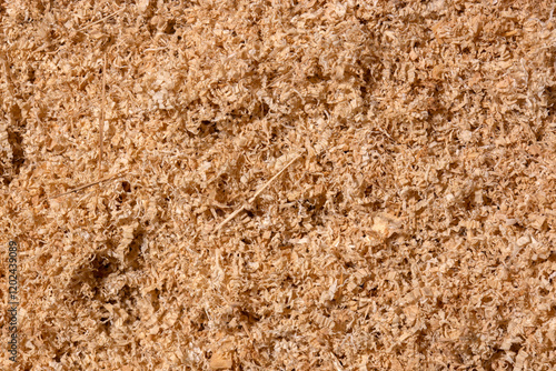 Pile of assorted wood sawdust for use as a background backdrop. Eco biodegradable material